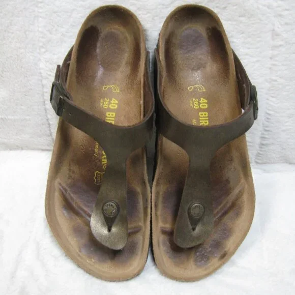 Birkenstock GIZEH Gold-Brown Birko Flor 40 R US W 9 M 7 USED - Picture 5 of 11